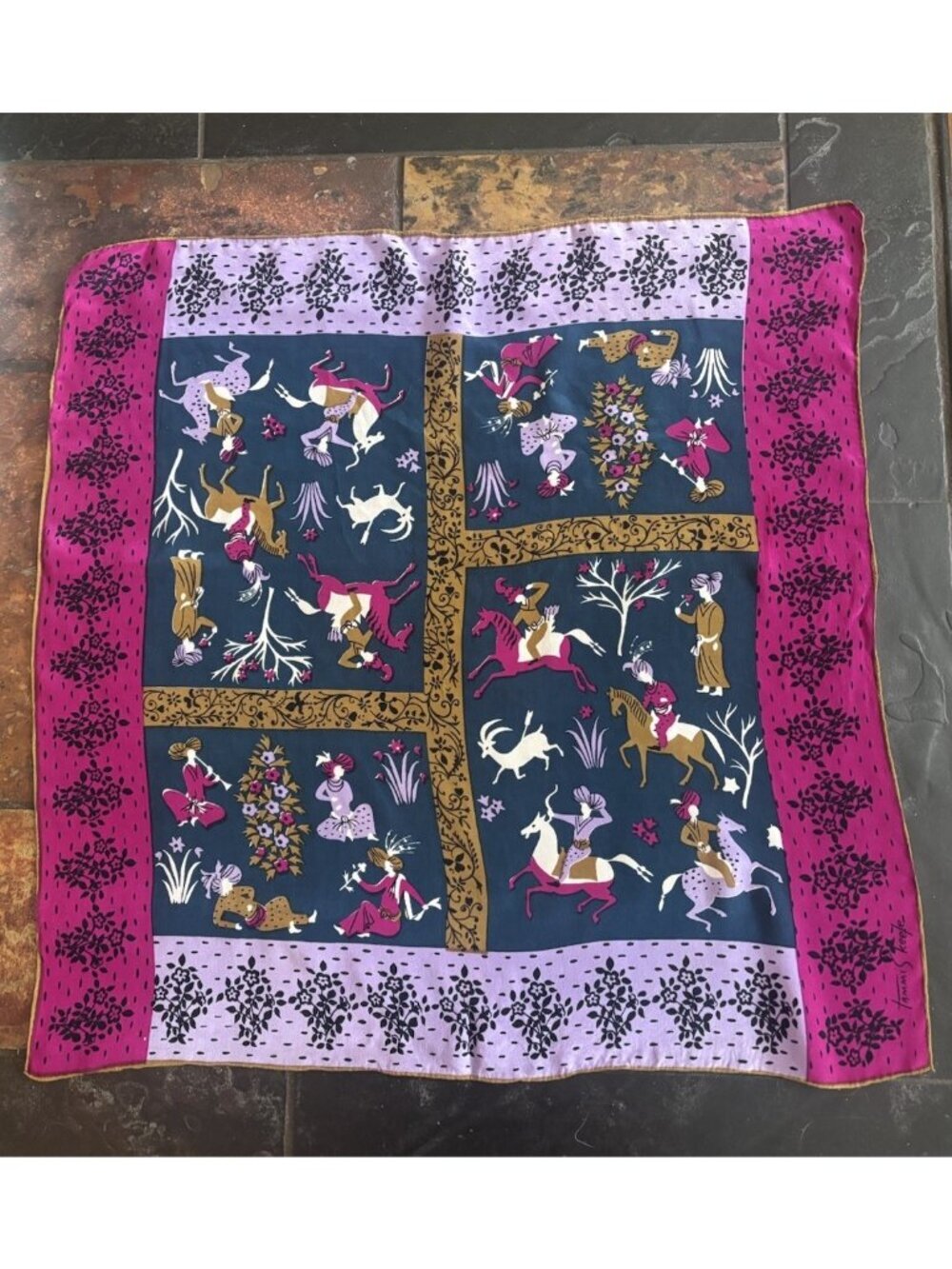 Vintage Tammis Keefe Silk Scarf Persian Horse Collection Equestrian MCM